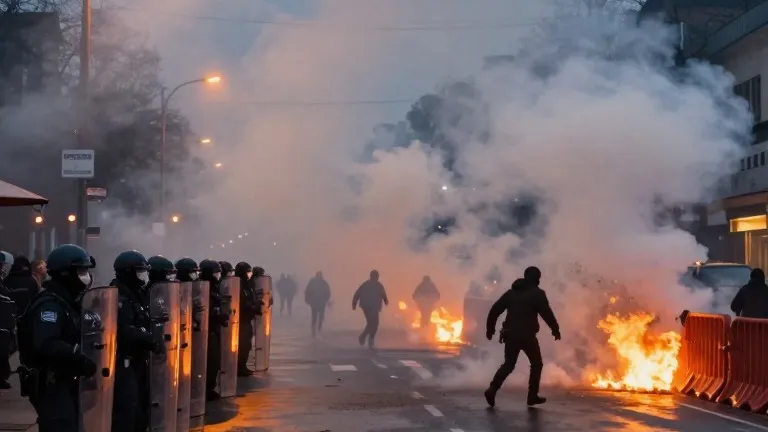 Illustration for: 980 Detained as French Marches End in Street Fights Across Several Cities